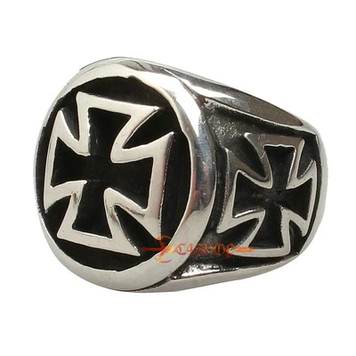 Men's Silver 316L Stainless Steel Maltese Celtic Iron Cross Biker Ring Size 7-13 - Image 1 of 4