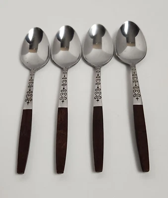 Cubiertos de acero inoxidable Interpur con mango de madera sintética canoa corazones 4 cucharaditas Japón de colección Foto 1 de 4
