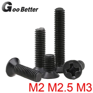 M2 M2.5 M3 Black Countersunk Machine Screws Phillips Flat Head Bolts Screw - Picture 1 of 7