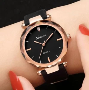 Orologio Abito Donna/Ragazza Cassa Oro Rosa Faccia Nero, Cinturino Nero Elegante - Foto 1 di 3