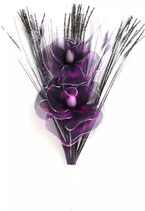 58cm, HANDMADE ARTIFICIAL NETLON, PURPLE SILVER TIP FLOWER BOUQUET, NO VASE - Picture 1 of 6