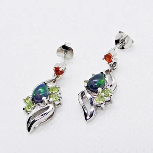 Schwarz Opal Peridot Saphir Ohrringe 925 Silber 585 Weißgold vergoldet - Bild 1 von 4