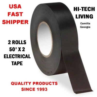 HI-TECH 2 Rolls 💥 BLACK Vinyl Electrical Tape 💥 50" x2 ✅ UL listed ✅ USA Fast Shipping