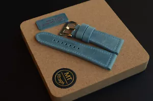 27 mm Cinturino artigianale Pam PULL-UP Blu Vintage Leather Watch Band Handmade - Picture 1 of 14