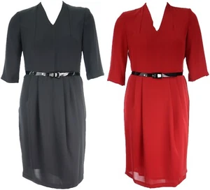 Dressy gefüttertes Kleid mit V-Ausschnitt mit Gürtel großer Reißverschluss auf dem Rücken Damen - Bild 1 von 9