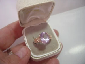 VINTAGE SOLID SILVER & GOLD RING-SUPERB VIOLET AMETHYST-HIGH QUALITY-SIZ N1/2 - Picture 1 of 12