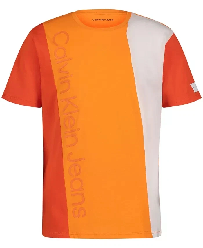 Camiseta manga corta bloque en ángulo naranja/blanco talla XL Calvin Klein Big Boys Foto 1 de 3