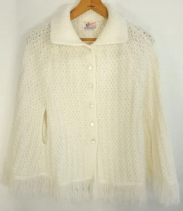 Poncho de Colección Americana Tejido con Botones Francos Frontales Chal Suéter Marfil Abuelacore - Imagen 1 de 12