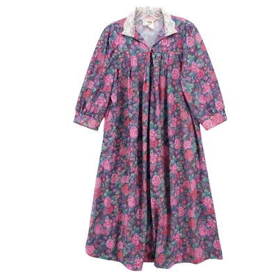 SEARS винтажный дом платье цветочный 3/4 рукав кружева отделки воротник размер 14 1/2 - Изображение 1 из 4