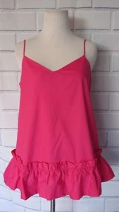 NEW $56 Pleione Bow Back Cami Tank Sz S Fuschia Ruffle Peplum Hem Pink Spaghetti - Picture 1 of 6