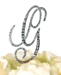 Rhinestone Cake Topper - Victorian Letter G - Large - Silver - Picture 1 of 1