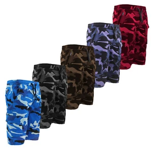 Boys Elastic Waist Drawstring Cotton Blend Army Camouflage Kids Cargo Shorts - Picture 1 of 21