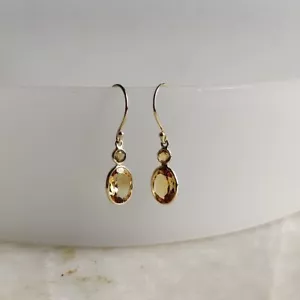 1.60 Ct Citrine Christmas Bezel Earrings 10K Solid Yellow Gold - Picture 1 of 5