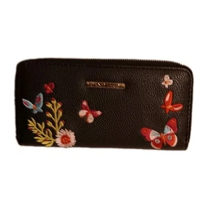 Rampage Black With Embroidered multicolored Butterflies & flowers Wallet NWOT - Picture 1 of 8