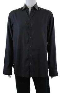 Armani Collezioni Womens Printed Collar Long Sleeve Dress Shirt Gray Size L - Picture 1 of 6