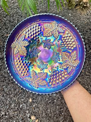 Tigela de sorvete Northwood Carnival vidro azul uva e cabo mestre *super* - Imagem 1 de 2