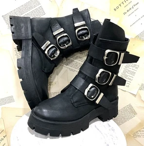 Urban Outfitters Steve Madden Roland Moto Boot Platform Lug Sole Brown 9 NEW - Picture 1 of 10