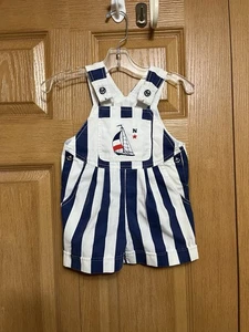 Mono de velero vintage bebé 2T azul velero náutico a rayas Shortall - Imagen 1 de 13