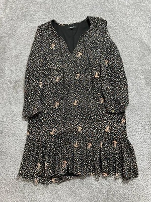 Mini Vestido Madewell Mujer 0 Negro Seda Fiesta Paisley Volantes Dobladillo Cuello en V Foto 1 de 4