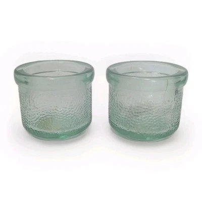 Tarros de velas votivas vacíos Candle-Lite usados en excelente estado, vidrio con textura de guijarro verde, juego de 2 Foto 1 de 2