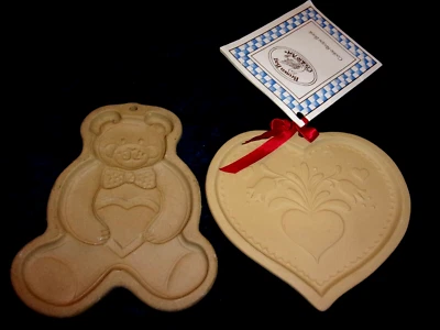 2 Vtg Chocolate Cookie Mold Crafts Pampered Chef Teddy Bear & Brown Bag Heart - Image 1 of 4