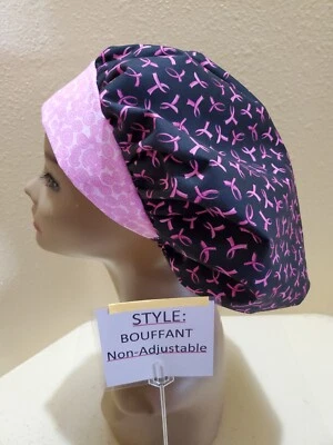 Breast Cancer Awareness Ribbons Black Women's Bouffant Surgical Scrub Hat/Cap - Image 1 of 4