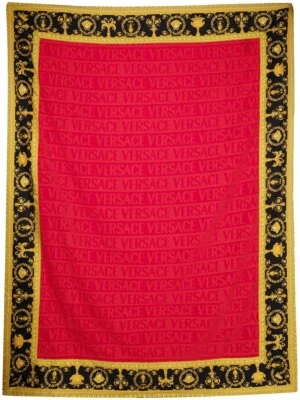 Toalla de playa de gran tamaño de diseñador de lujo VERSACE 'Logo barroco' 77x57 pulgadas Rojo *NUEVO EN CAJA* Foto 1 de 4