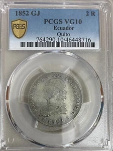 1852 ECUADOR 2 REALES 1852 GJ QUITO KM # 33 PCGS VG 10. - Picture 1 of 4