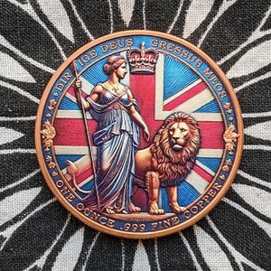 Ronda de cobre Britannia Rules the Waves .999 1 oz coloreada a prueba inversa. - Imagen 1 de 2