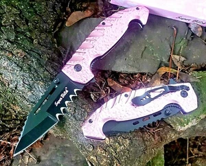 Women's Pink Super Bitch All Metal Spring Assisted Pocket Knife Ladies EDC - Picture 1 of 12