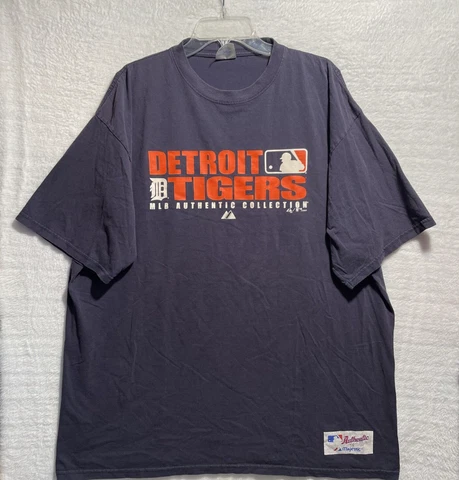 Vtg 2007 Detroit Tigers Shirt Mens 2XL Blue Crew Neck Majestic Blue Baseball Cover