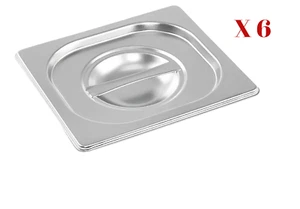 EDELSTAHL BEHÄLTERDECKEL x 6 GASTRONOMORM 1/6 GRÖSSE BAIN MARIE LEBENSMITTELPFANNE TOPF - Bild 1 von 2