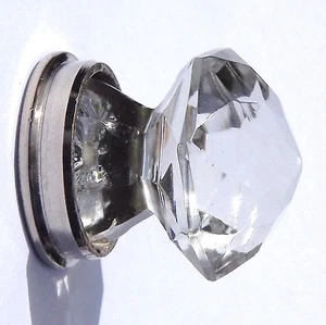 Cut glass small crystal pointy cupboard door pull knob with Chrome base 30 mm - Picture 1 of 8
