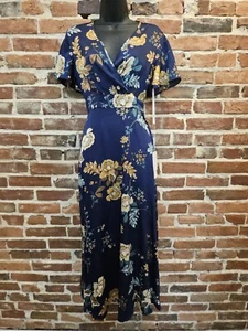 JJs House Dress Floral Print V-Neck A-line Satin Midi Dresses 50" Long Size SM - Picture 1 of 11