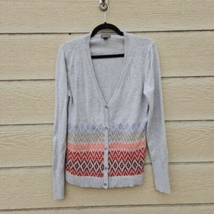 Eddie Bauer Christine Fair Isle cardigan grigio con mohair grande - Foto 1 di 6