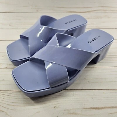 Torrid Womens Periwinkle Blue Y2K Chunky Heel Jelly Criss Cross Heel Sandals 8WW - Image 1 of 4