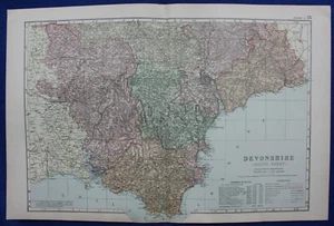SOUTH DEVON, EXETER, TAVISTOCK, PLYMOUTH, original antique atlas map, Bacon 1895 - Picture 1 of 6