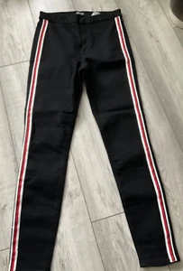 ZARA TRAFALUC BLCK JEANS WITH STRIPE DETAIL..SIZE 12..RED ANS WHITE STRIPE - Picture 1 of 4