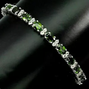 Silver Bracelet Chrome Diopside Genuine Natural Mined Gems Solid Sterling 7 1/4 - Picture 1 of 24