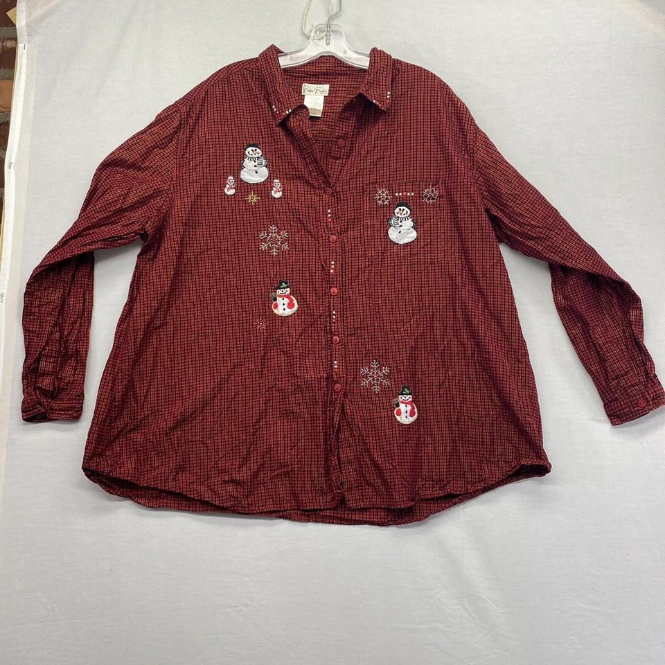 Camisa roja Bobbie Brooks para mujer talla grande 25w - 28w invierno estampado gráfico 1F Foto 1 de 4