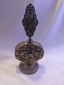 Vintage Filigree Ormolu metal Mother of pearl Perfume Bottle Rose Vanity 9 1/2" - Picture 1 of 13