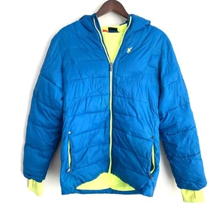 SPYDER Youth Boys XL Blue Neon Yellow Long Sleeve Full Zip Hooded Puffer Jacket - Picture 1 of 7