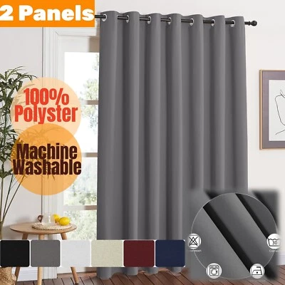 2X 100% Blackout Blockout Curtains 3 Layers Pure Fabric Thermal Insulated Eyelet - image 1 of 4