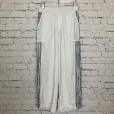 XCVI 100% Linen White Wide Leg Pants Size S Embroidered - Image 1 of 4