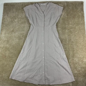 Uniqlo Womens Dress XS Gingham check Button V Neck flared rayon lawn Liner - Picture 1 of 13