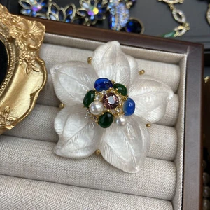 NEW Monet vintage colored glass enamel gardenia flower Brooch Pin - Picture 1 of 5