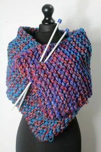 Neu blauer Tweed-Mix handgestrickter schwerer Schal - Mega klobig, handgestrickt - Einheitsgröße - Bild 1 von 3
