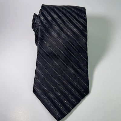 "Corbata clásica IKE BEHAR para hombre 100 % seda negra y plateada hecha a mano en EE. UU. 68"x4""" Foto 1 de 4