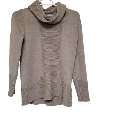 Calvin Klein Gray Ribbed Cowl Neck Sweater Women’s Size Small Cotton Blend - Image 1 of 4