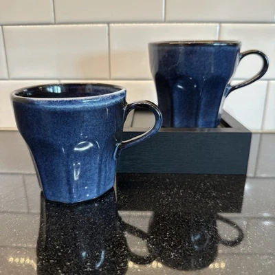 Crate & Barrel Cove Indigo Blue Mug ~ Set Of 2 ~ Portugal ~ Coffee Tea Cup ~ EUC - Image 1 of 4
